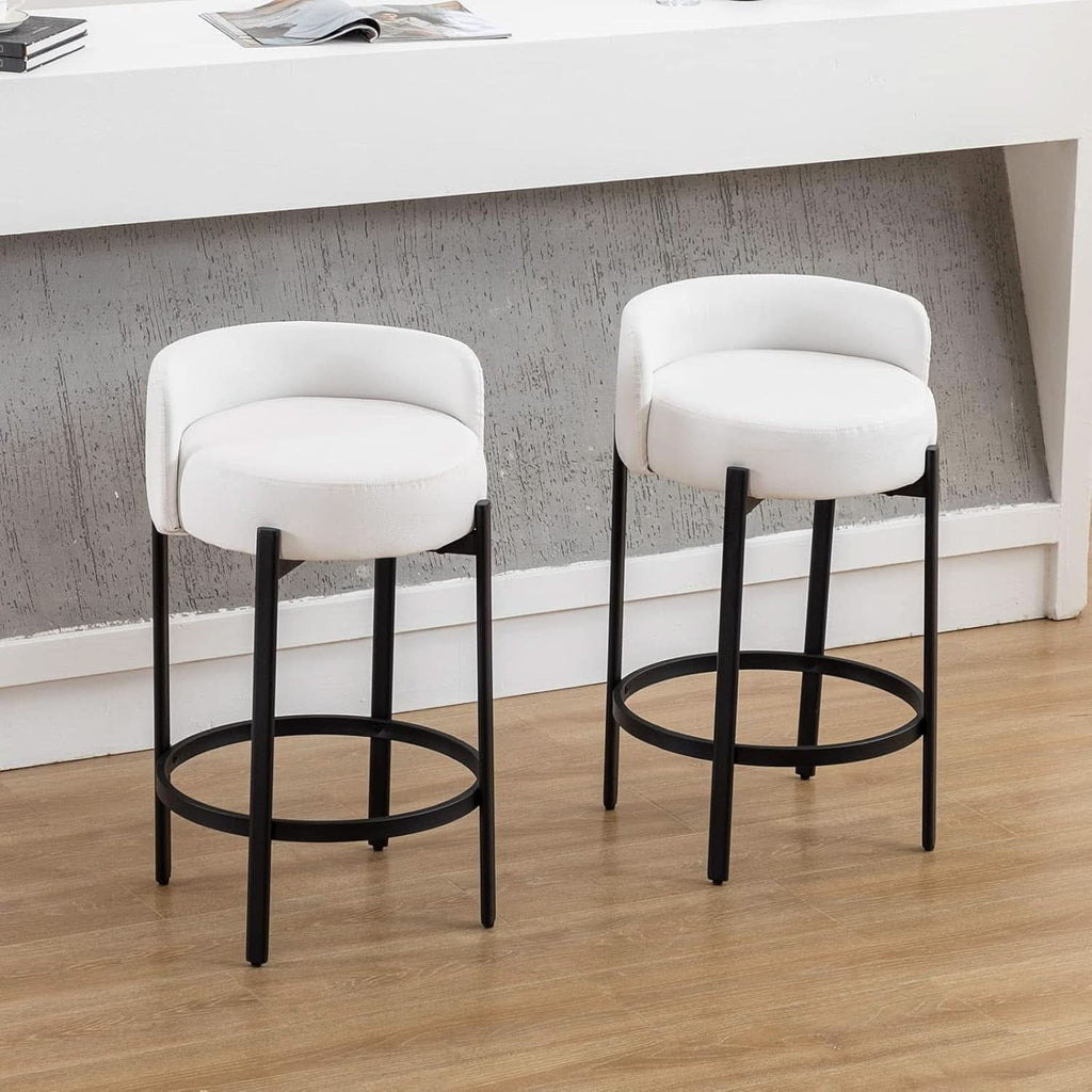 26 Inch Round Faux Leather Bar Stools Set Of 2 White