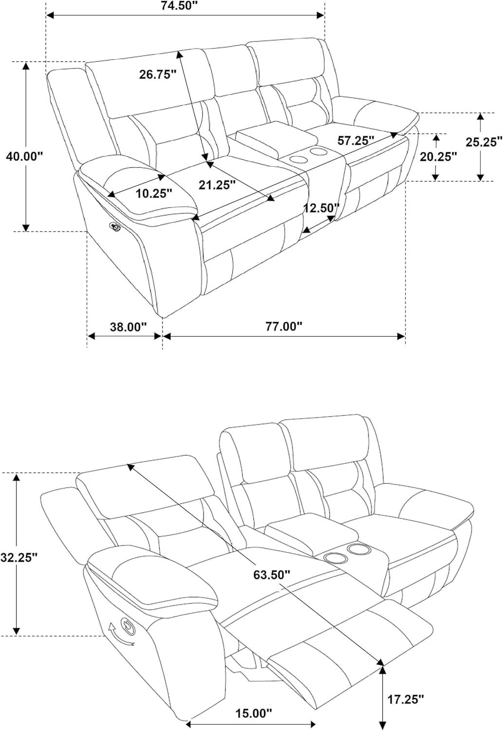 Taupe Recliner Loveseat With Center Console Manual Recline