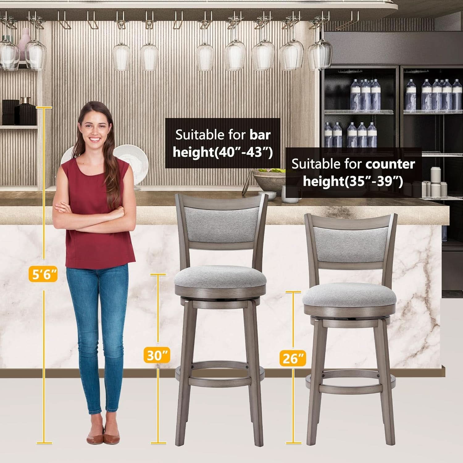 High Back Swivel Bar Stools Set of Two