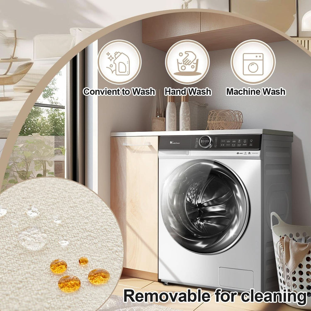 Round Ottoman Foot Rest 17x17x14 White Boucle Fabric
