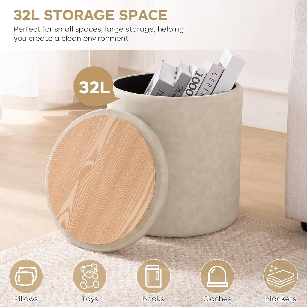 Premium Faux Leather Circular Ottoman With Storage