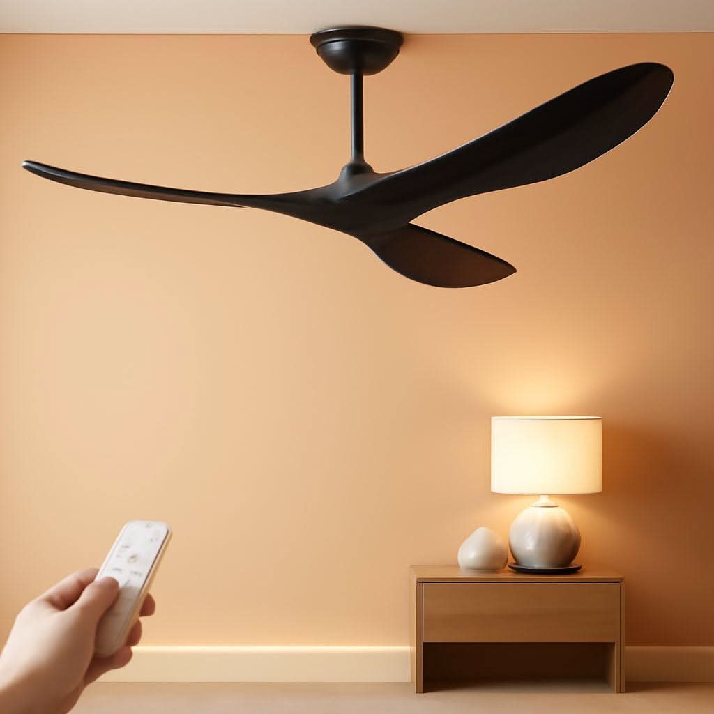 52 Inch Matte Black Ceiling Fan With Remote Walnut Blades