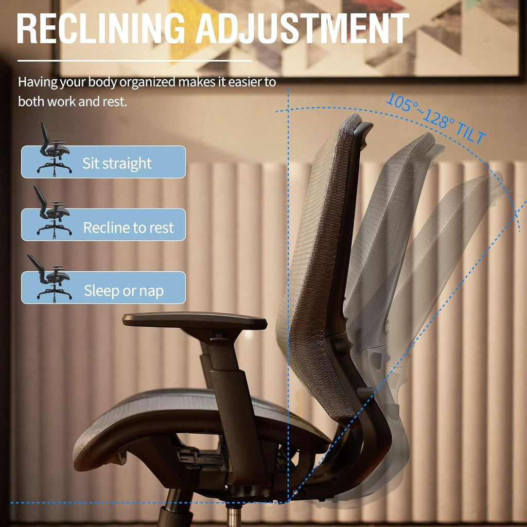 Grey Ergonomic Mesh Office Chair With Lumbar Support