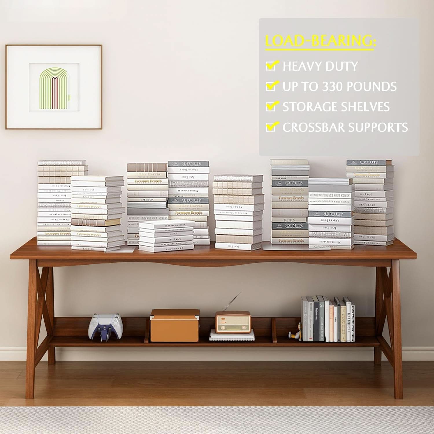 Extra Long Solid Wood Desk with Bookshelf Storage