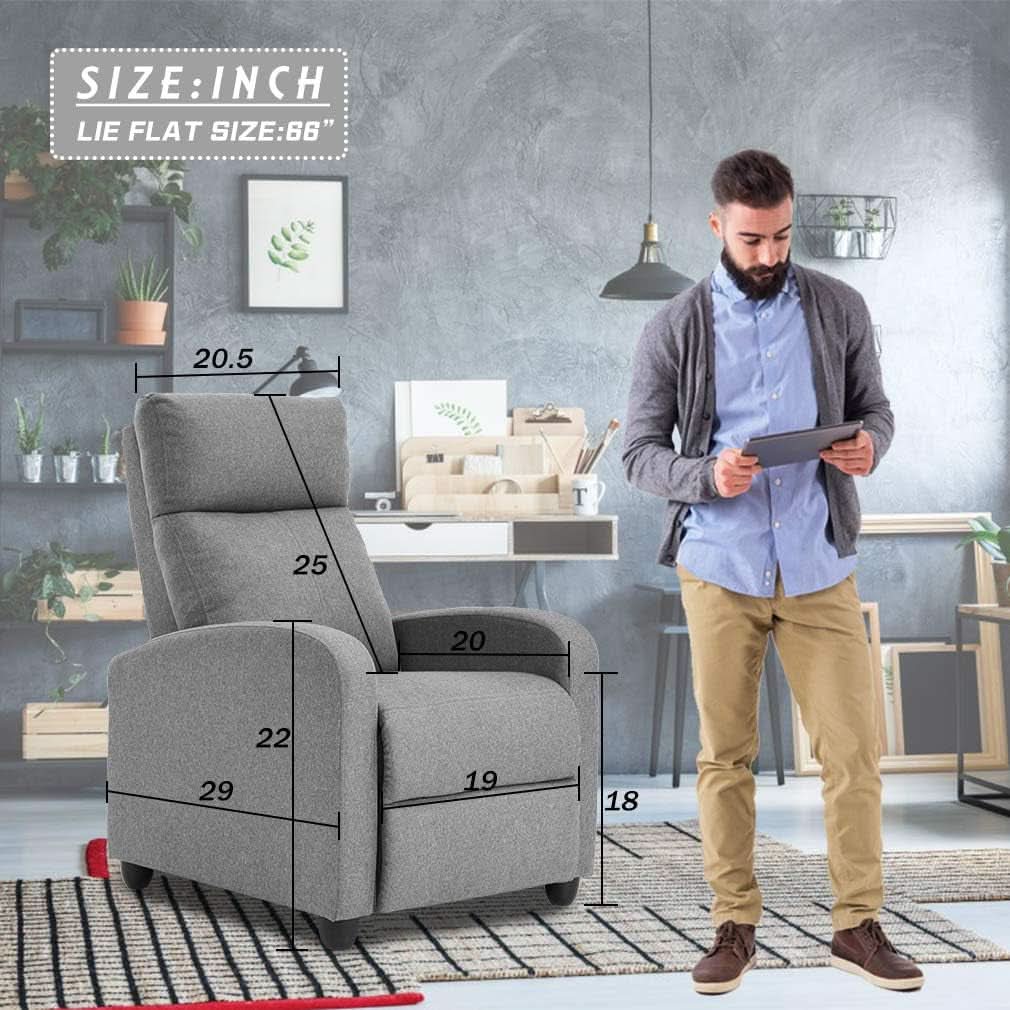Grey Recliner Chair With Padded Seat And Backrest Lounge