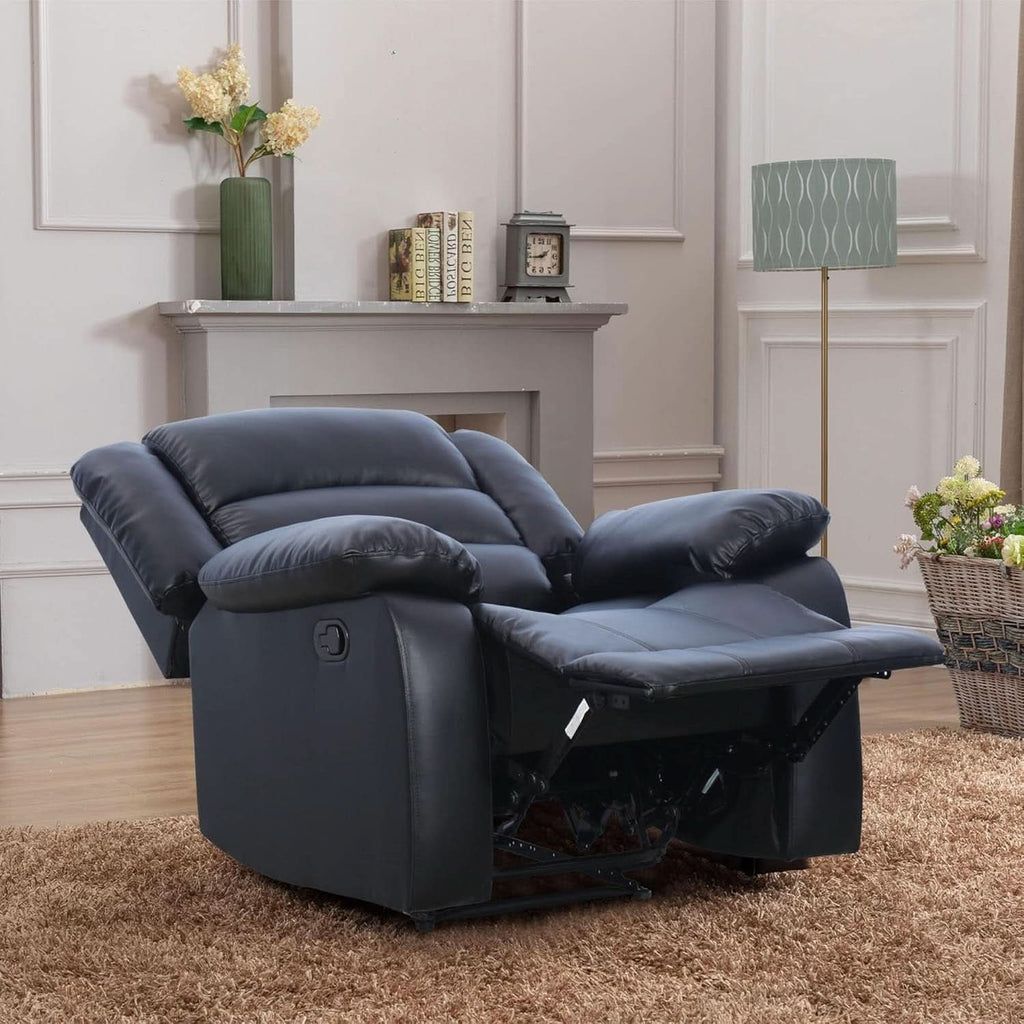 Black Recliner Chair Set of 2 With Overstuffed Cushions