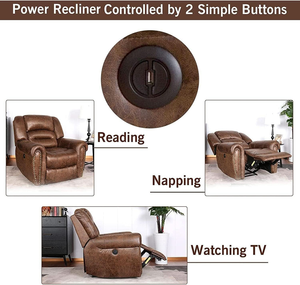 Electric Power Recliner Pair Nut Brown Leather With USB Port