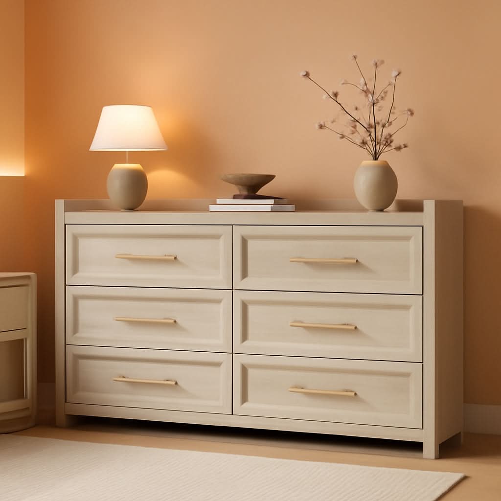 56InchExtraWideGreyOakDresser With LargeStorage Drawers