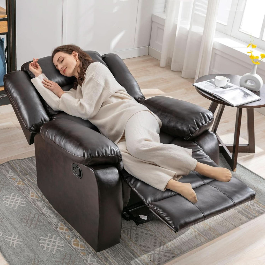 Manual Recliner Chair In Dark Brown Breathable Faux Leather
