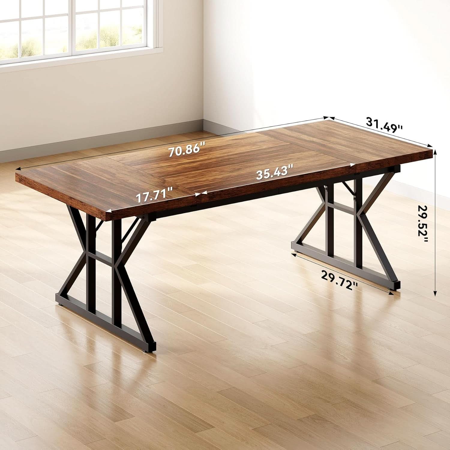 70.8 Inch Modern Executive Desk Brown Black Wood Office