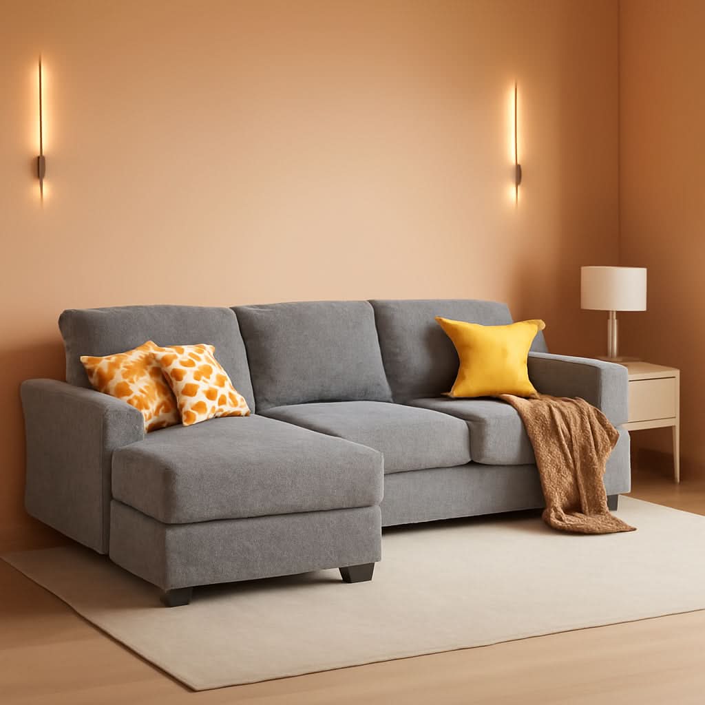 Grey Linen U-Shaped Sectional Sofa with Double Chaise