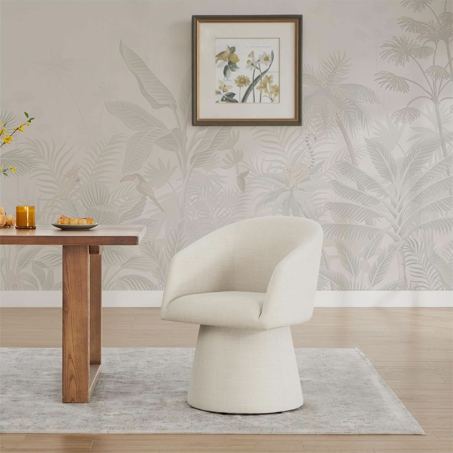 360 Degree Modern Swivel Linen Dining Chairs Set Of 4
