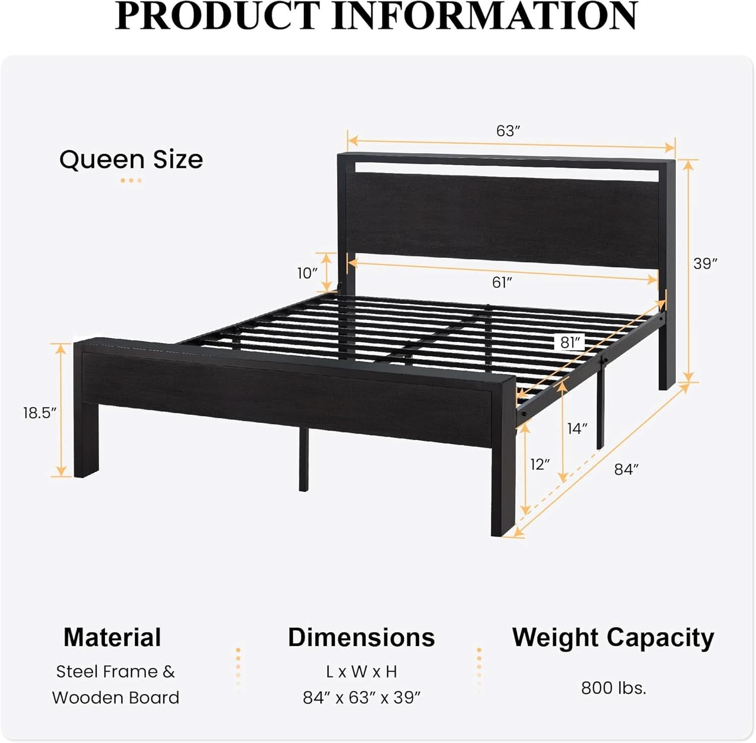 Queen Metal Platform Bed Frame With Storage Black Oak