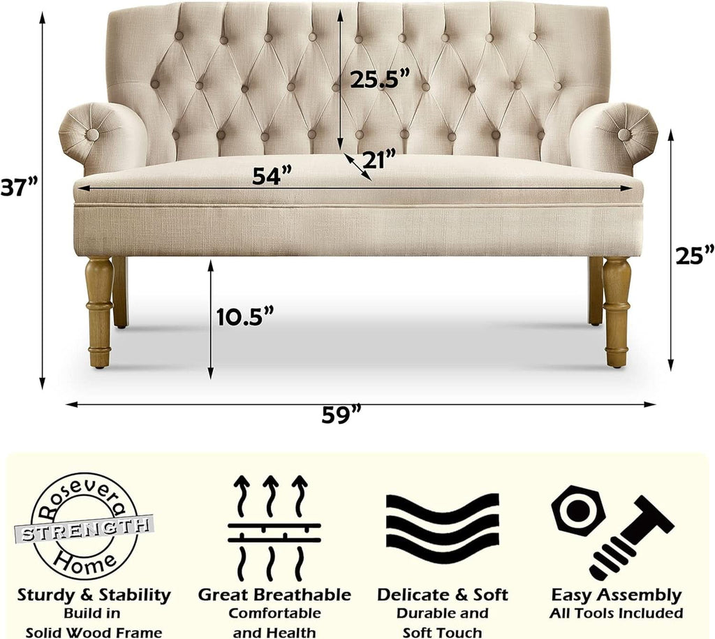 Beige Linen Loveseat Sofa With Sinuous Spring Support