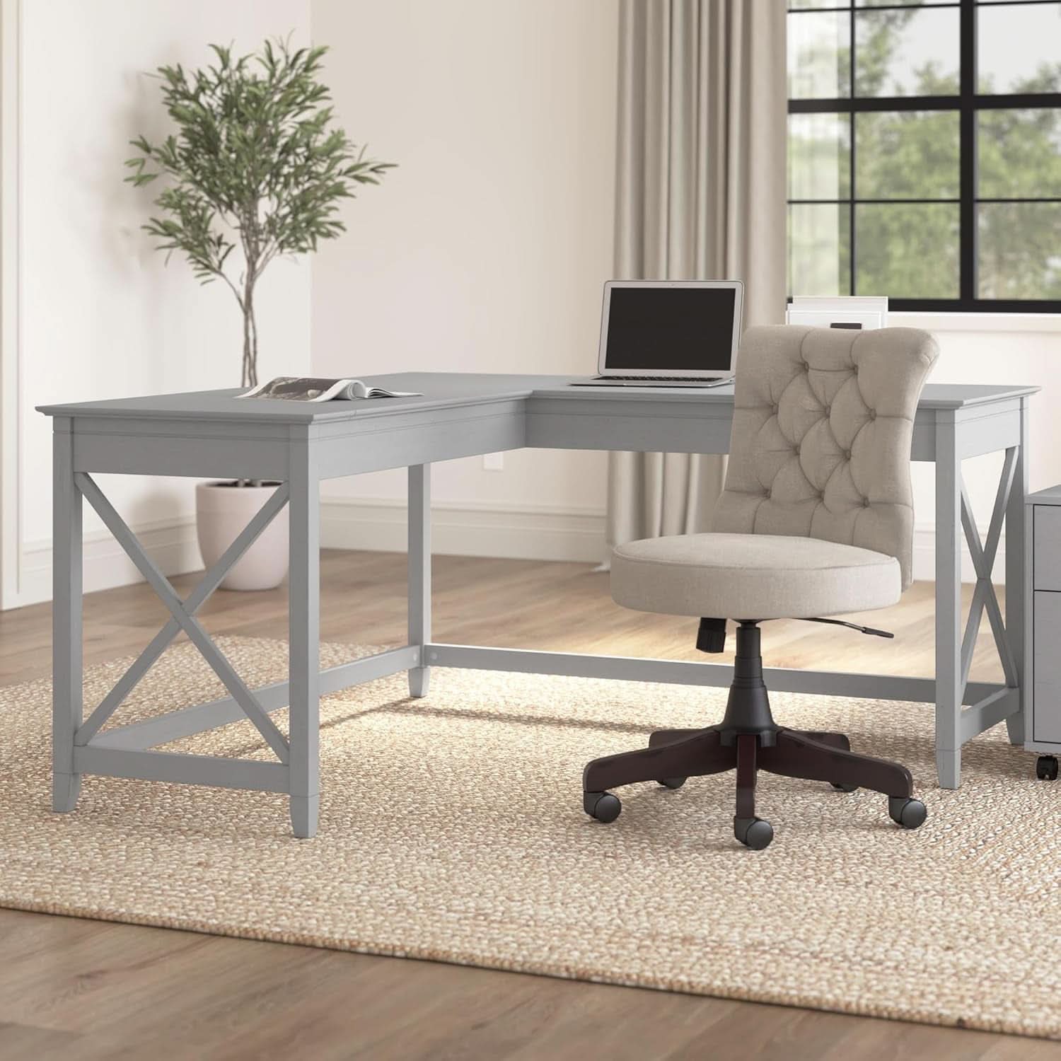 Bush Furniture Key West 60W L Shaped Desk Cape Cod Gray