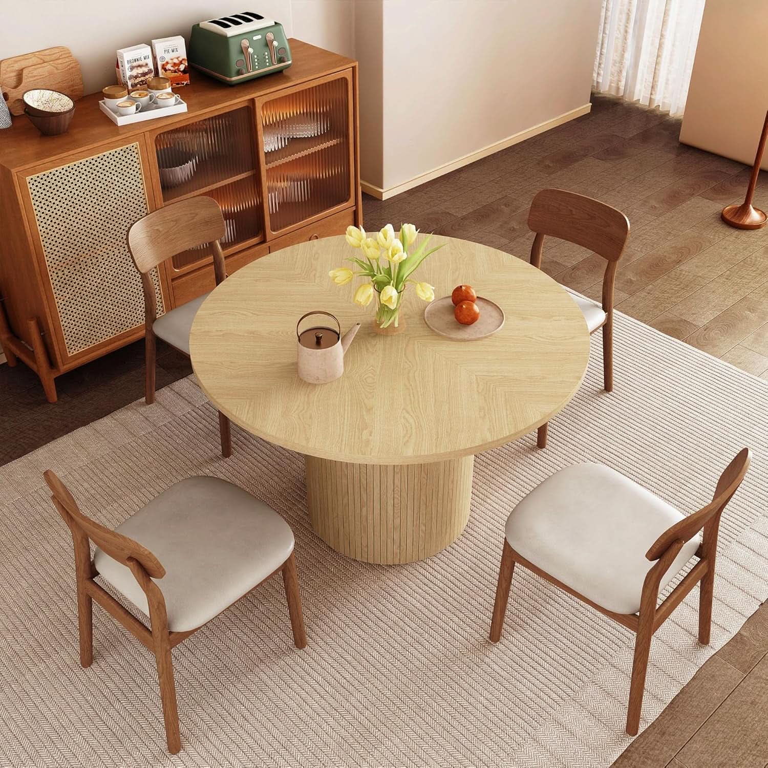 Round Dining Table For 4 47 Inch Modern Farmhouse Natural