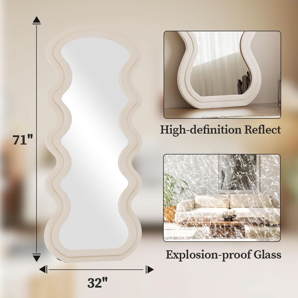 71 Inch Full Length Freestanding Floor Mirror White