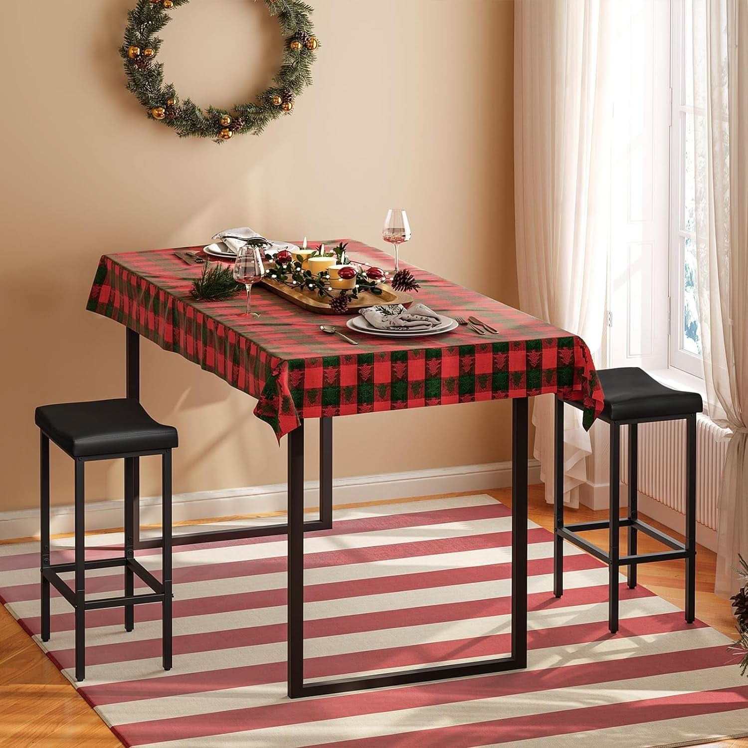 Counter Height Bar Stools Set Of 2 Saddle Seat Black