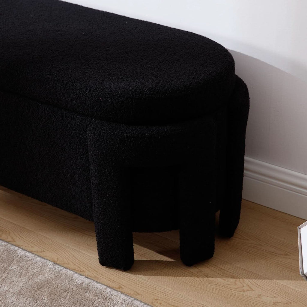 FiftyInch Sherpa Black Upholstered Storage Bench Ottoman