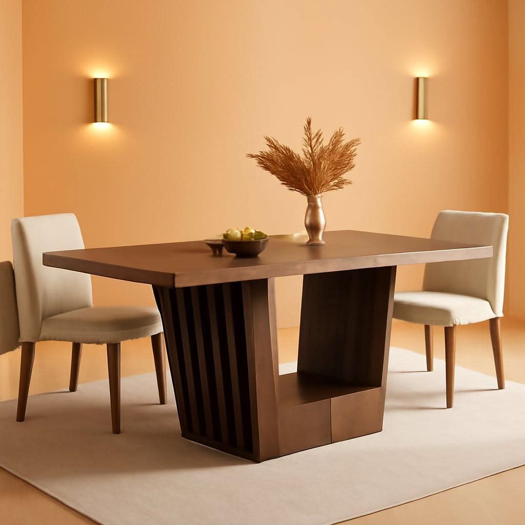 63 Inch Brown Farmhouse Wood Dining Table Heavy Duty Base