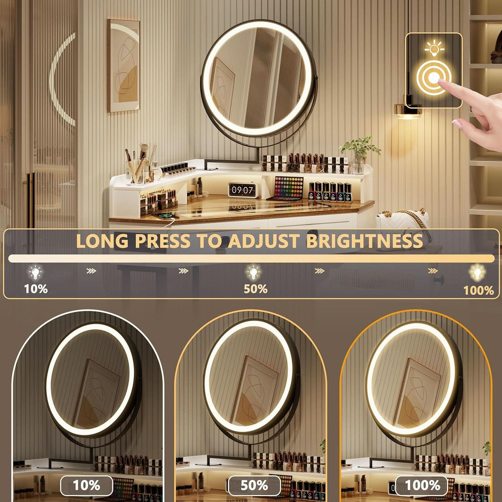 White Corner Vanity Mirror With Built In Charging Station