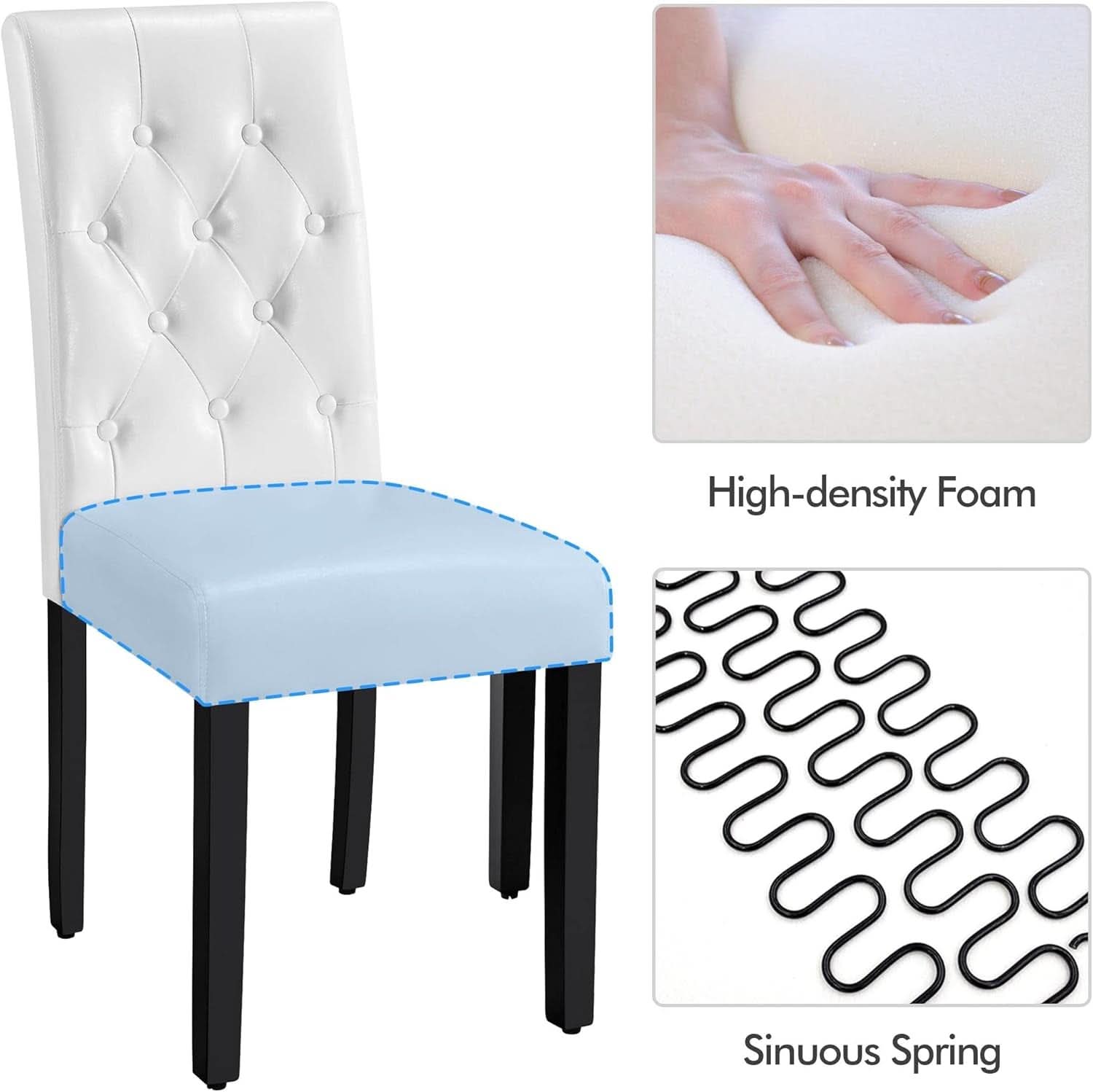 Tufted Leather Dining Chairs Set of 2 White Wood Legs