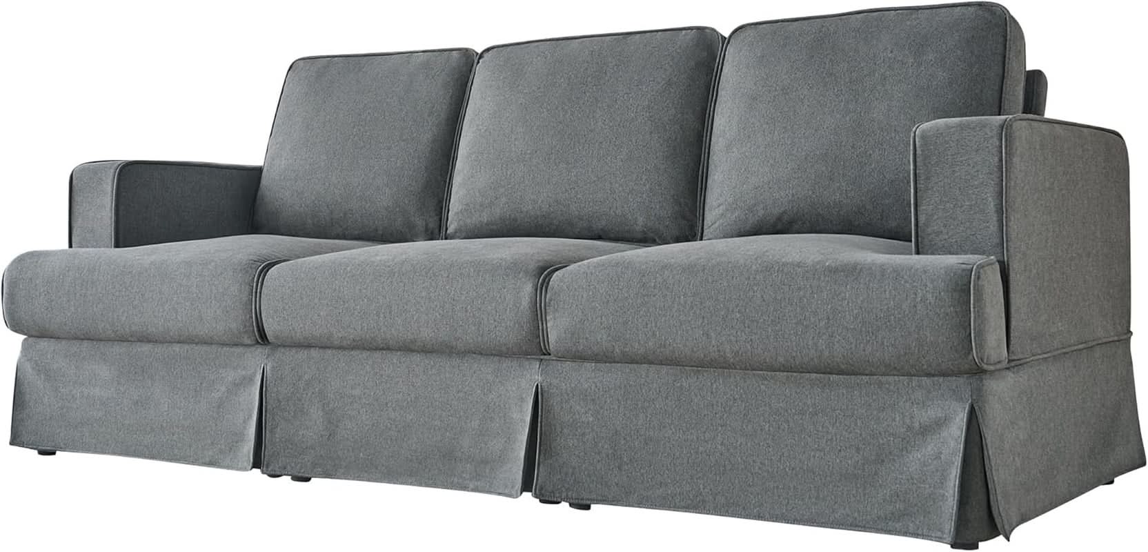 89-Inch Slipcovered Linen Grey Sofa
