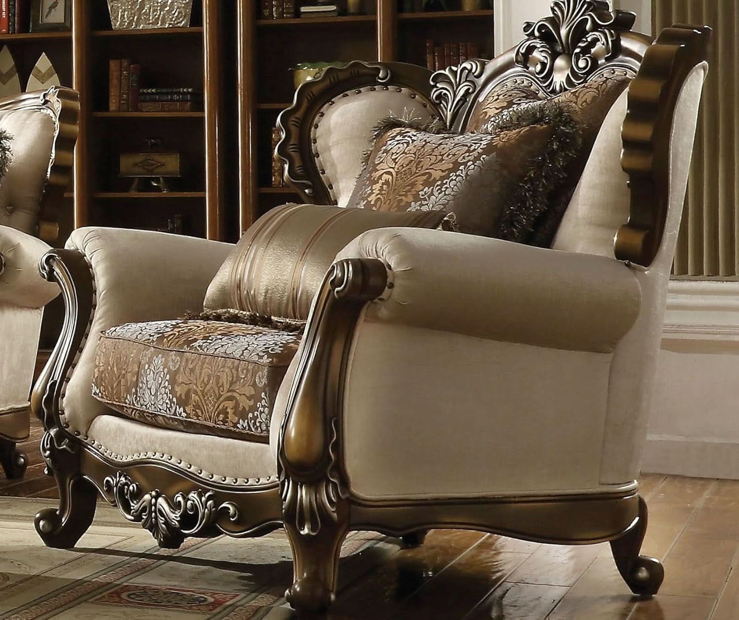 4 Piece Living Room Set Tan And Antique Oak Traditional