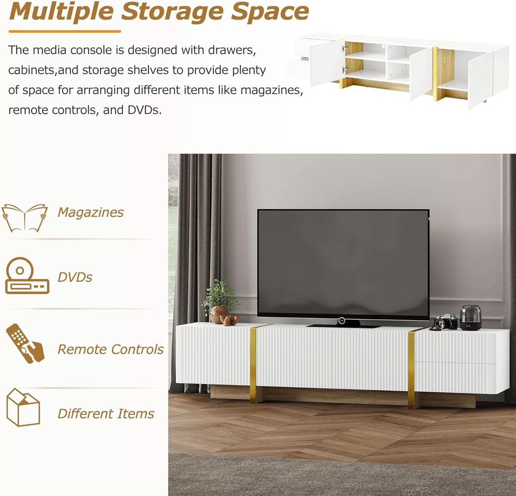 White TV Stand 80 Inch For Living Room Entertainment Center