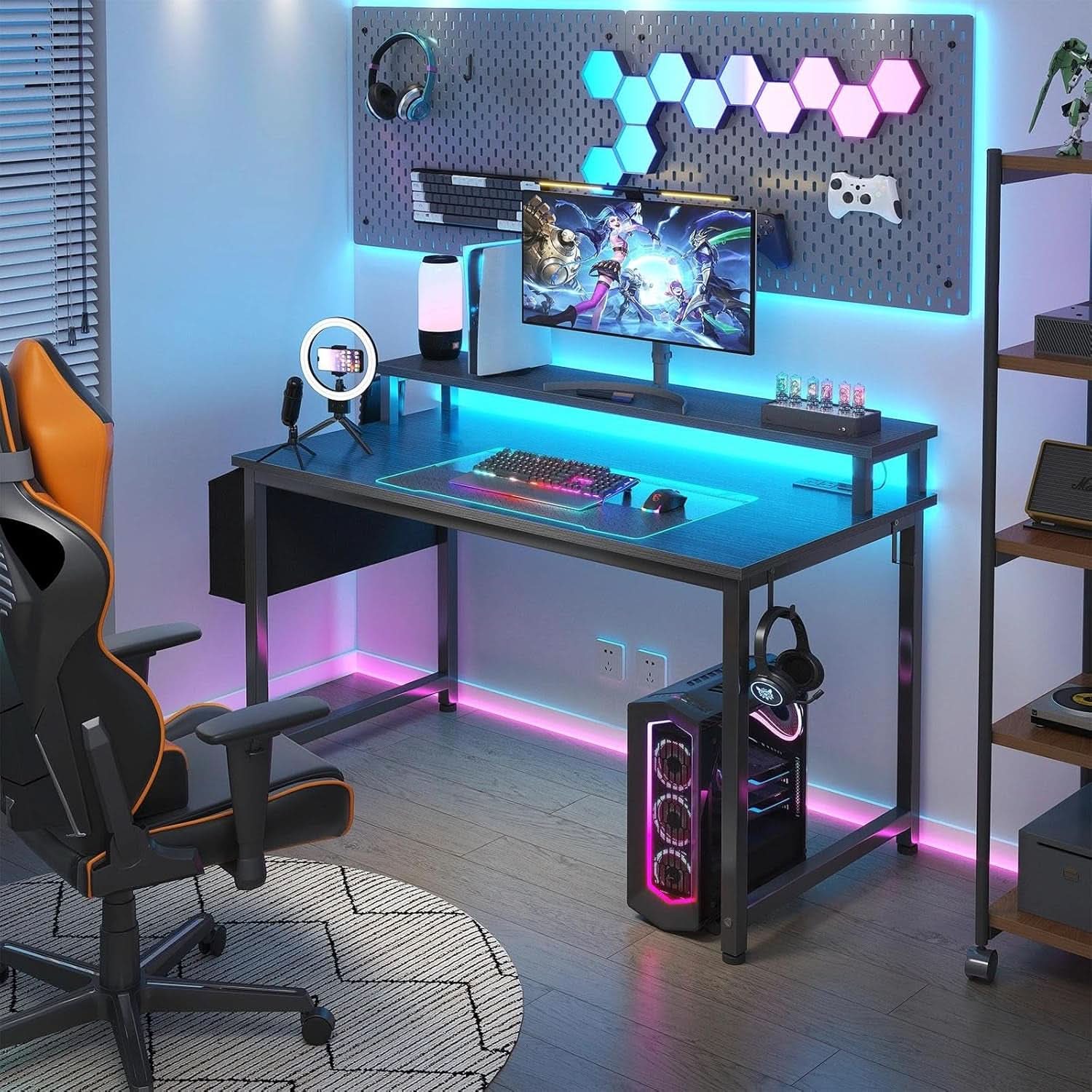 40 Inch Wide Gaming Desk With RGBLED Lighting Effects