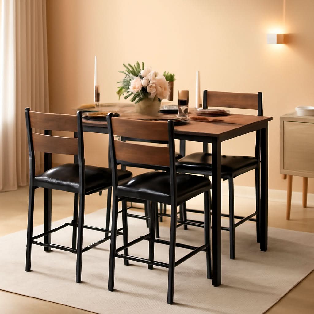 Dining Table Set For 4 Wood Kitchen Table With Upholstered Chairs Rustic Brown