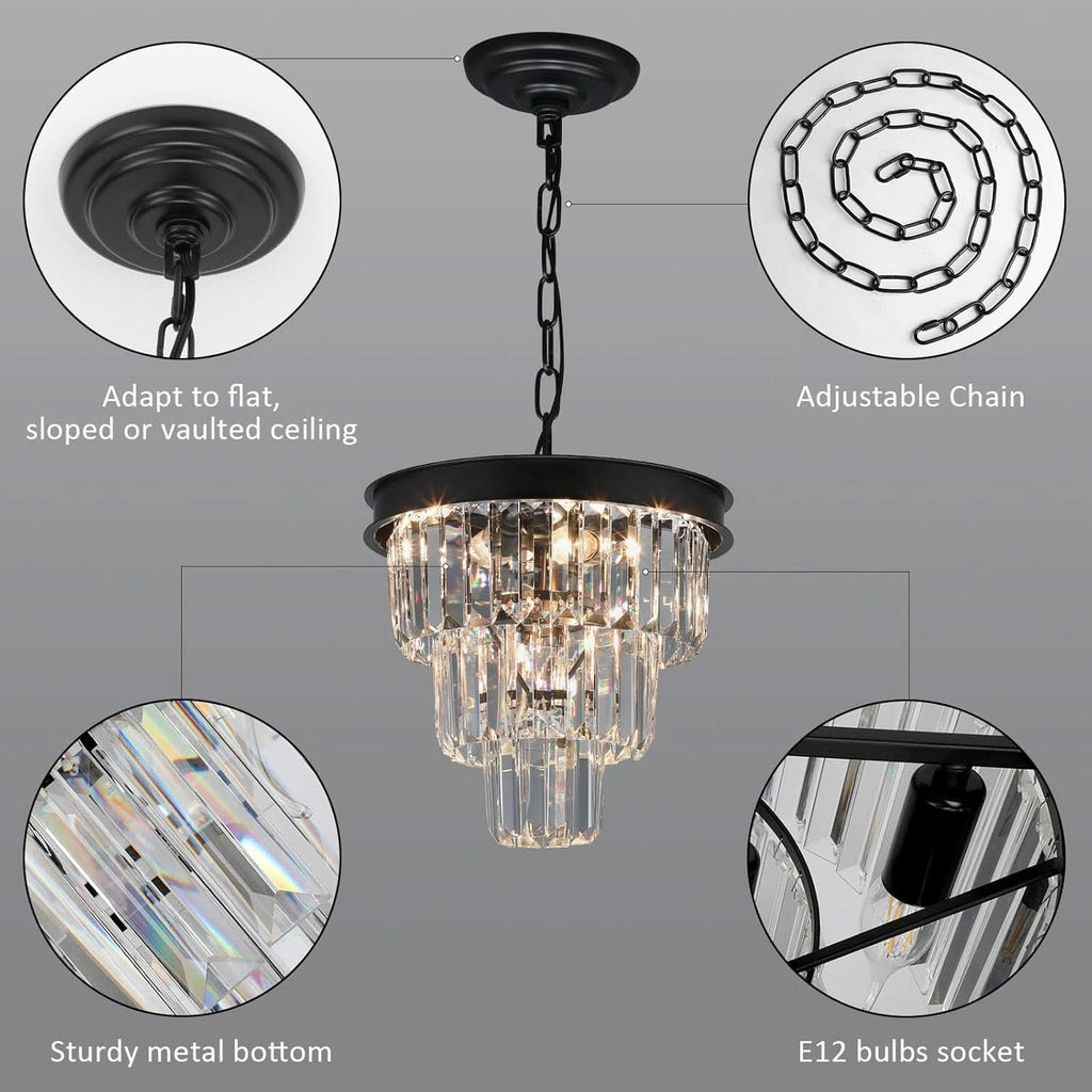 Black Four Light Crystal Chandelier Dining Pendant