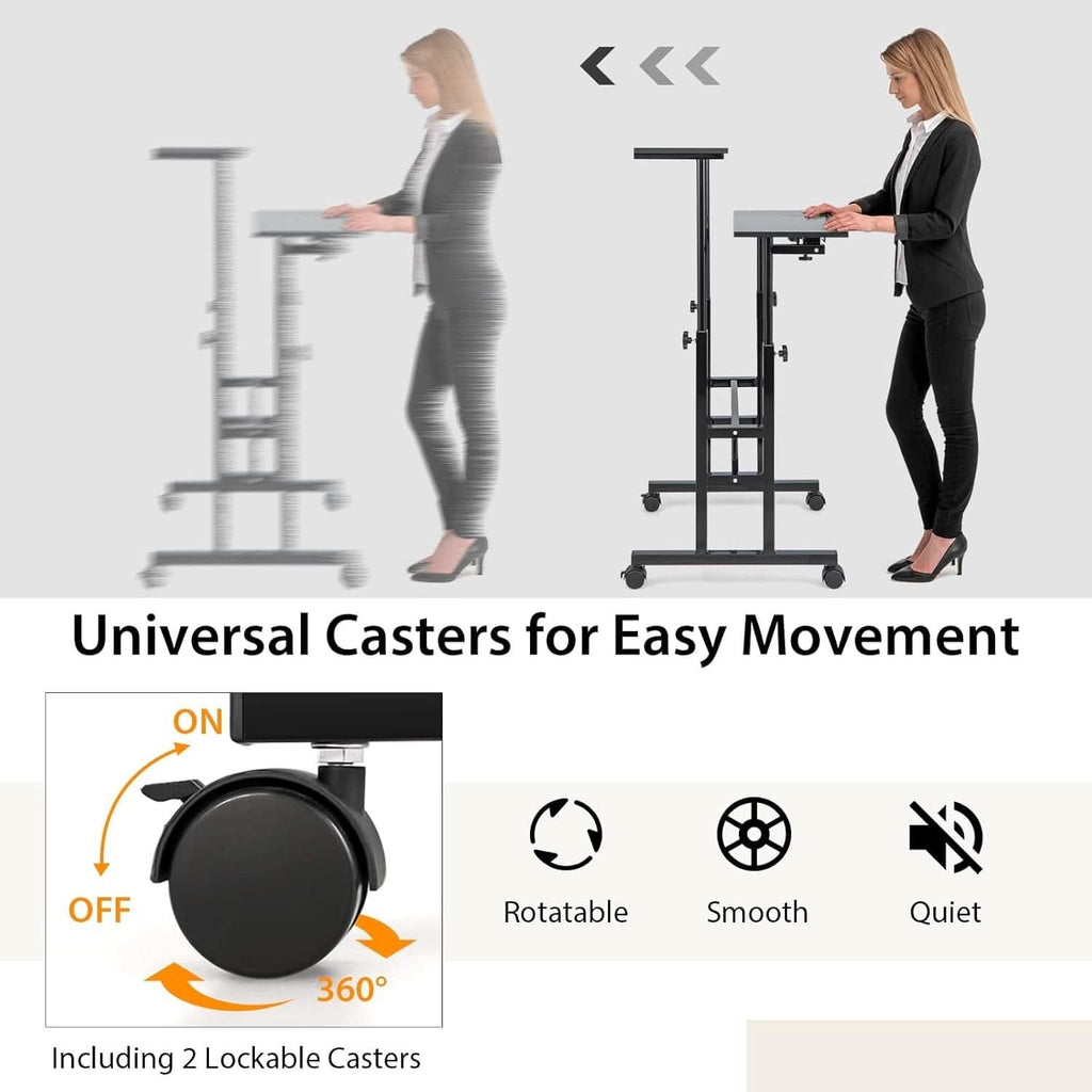 Height Adjustable Mobile Desk with Tilting Top and Wheels