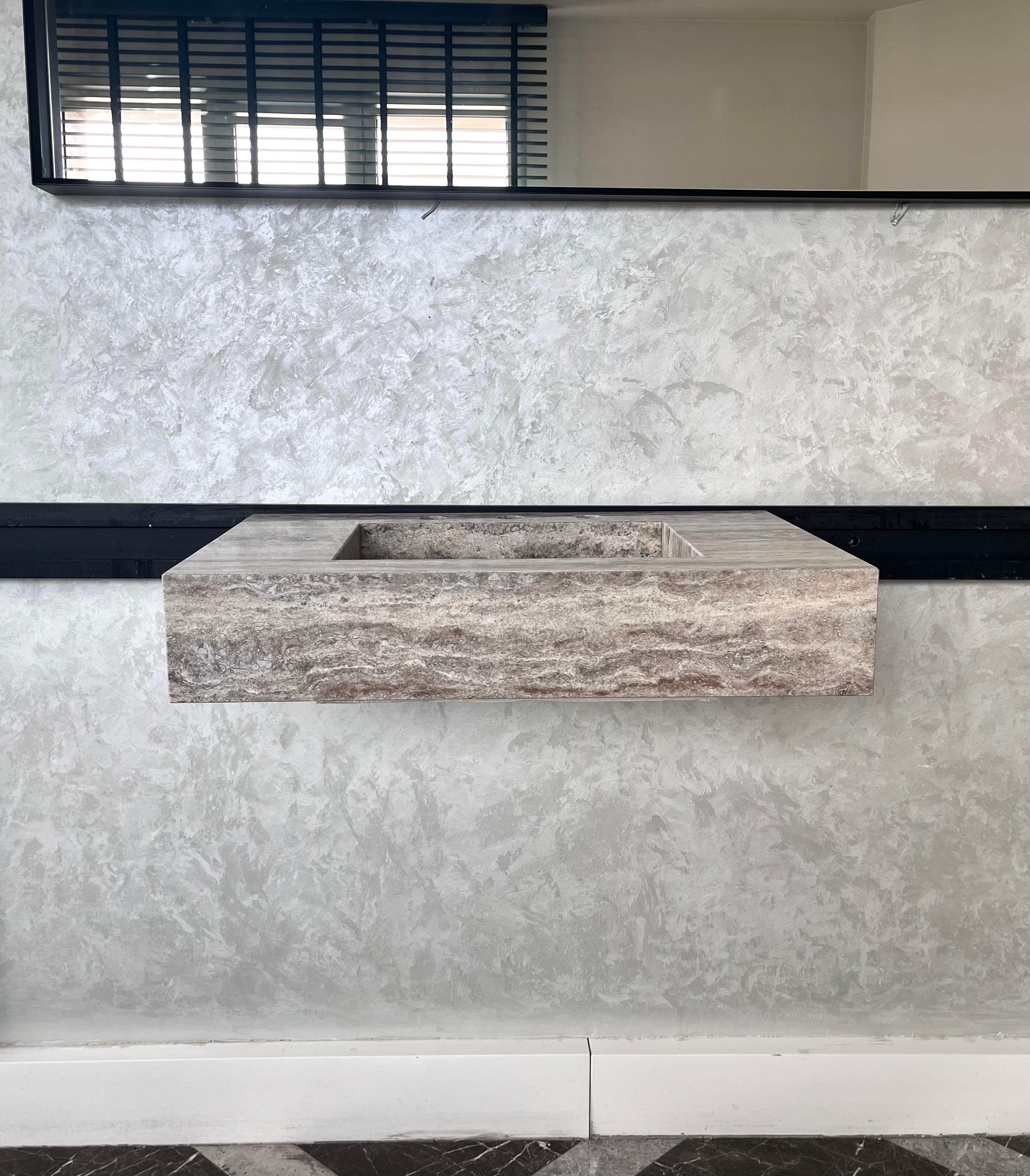 HANDCRAFTED CUSTOM SILVER TRAVERTINE SINK (TR-047)