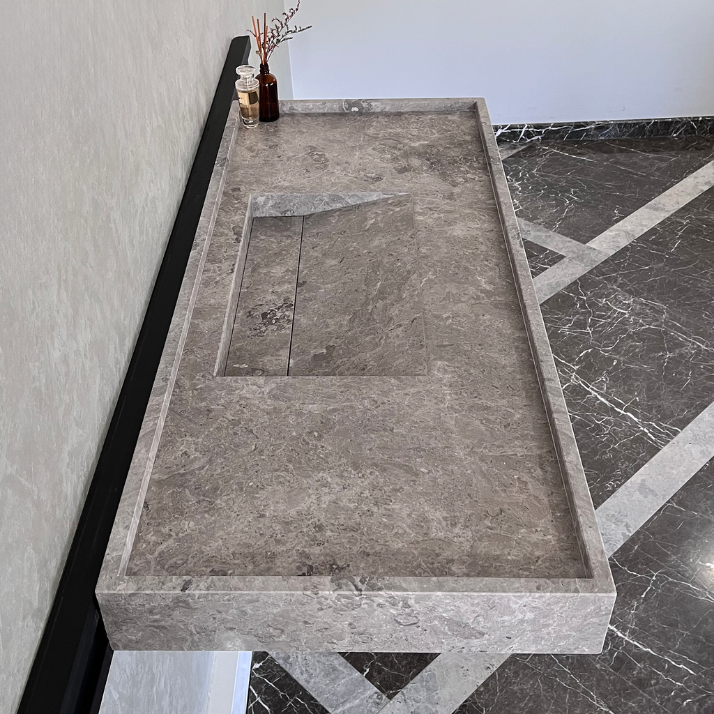 HANDCRAFTED CUSTOM TUNDRA GREY MARBLE SINK (NS-075)