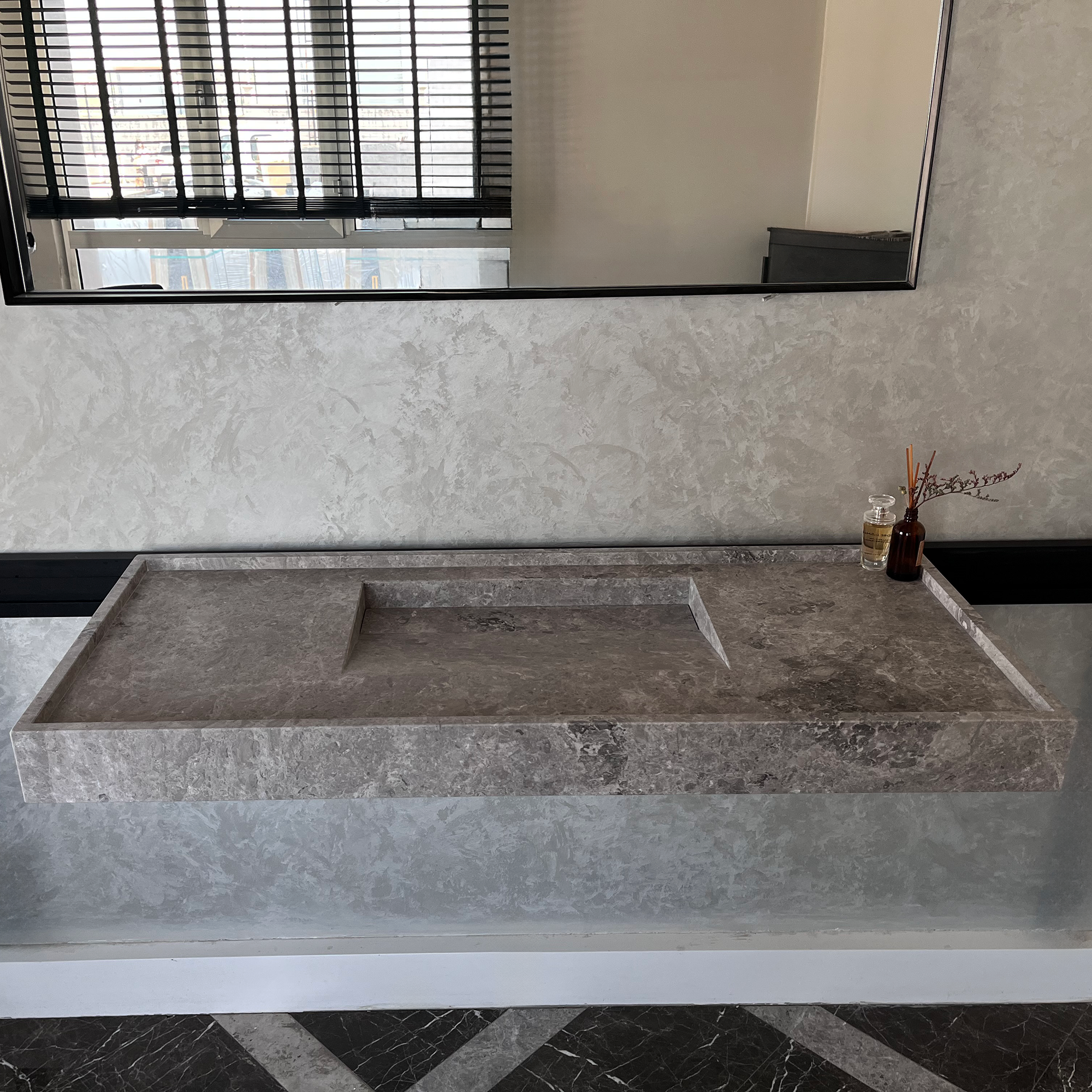 HANDCRAFTED CUSTOM TUNDRA GREY MARBLE SINK (NS-075)