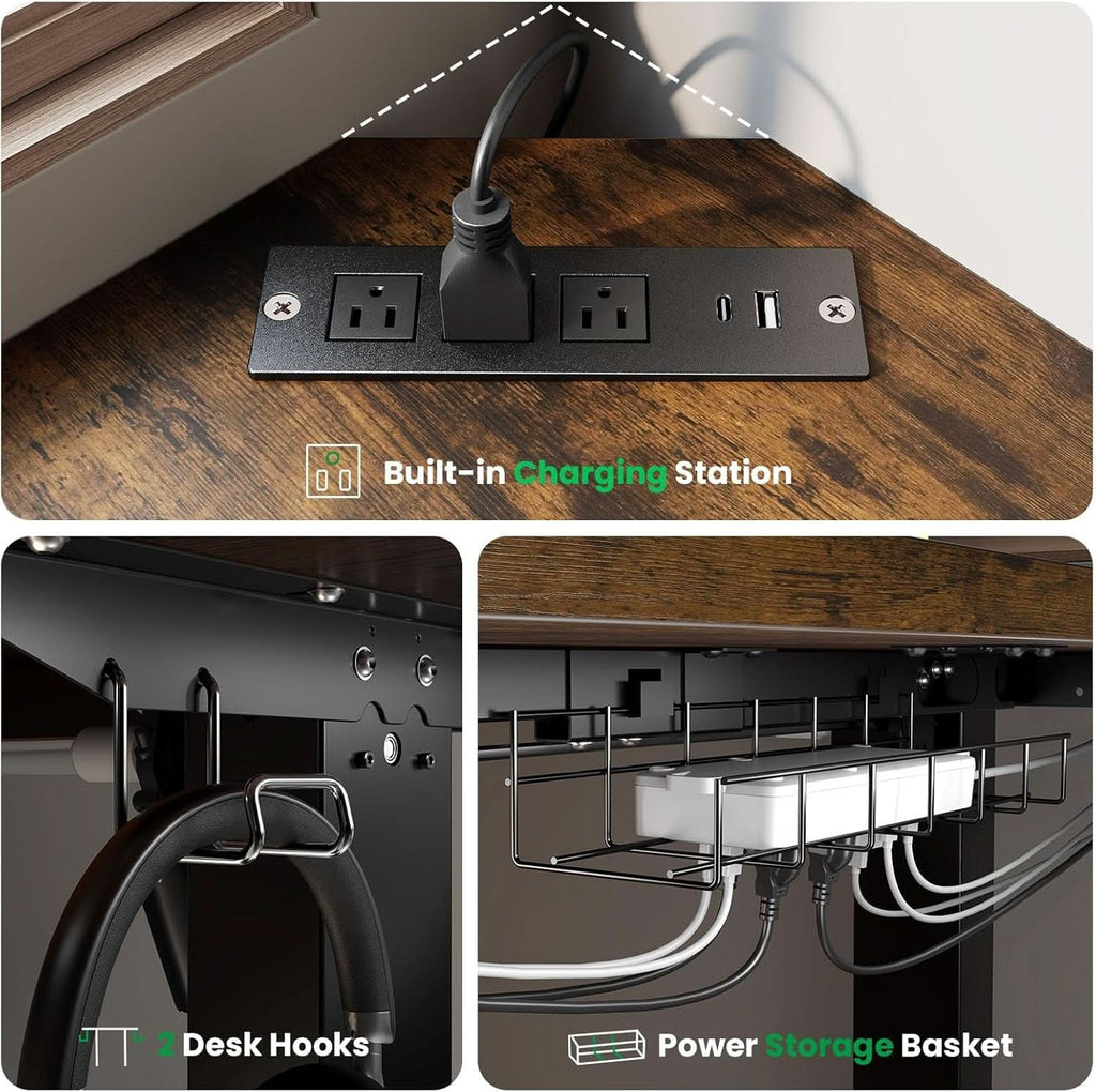 L Shaped Adjustable Standing Desk with Charging Station