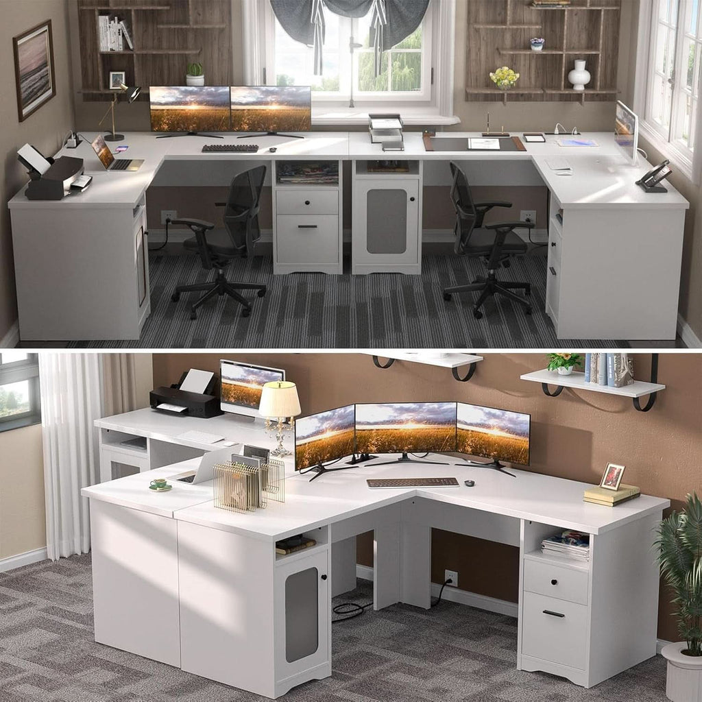 L Shaped Computer Desk with Power Outlets and USB Ports