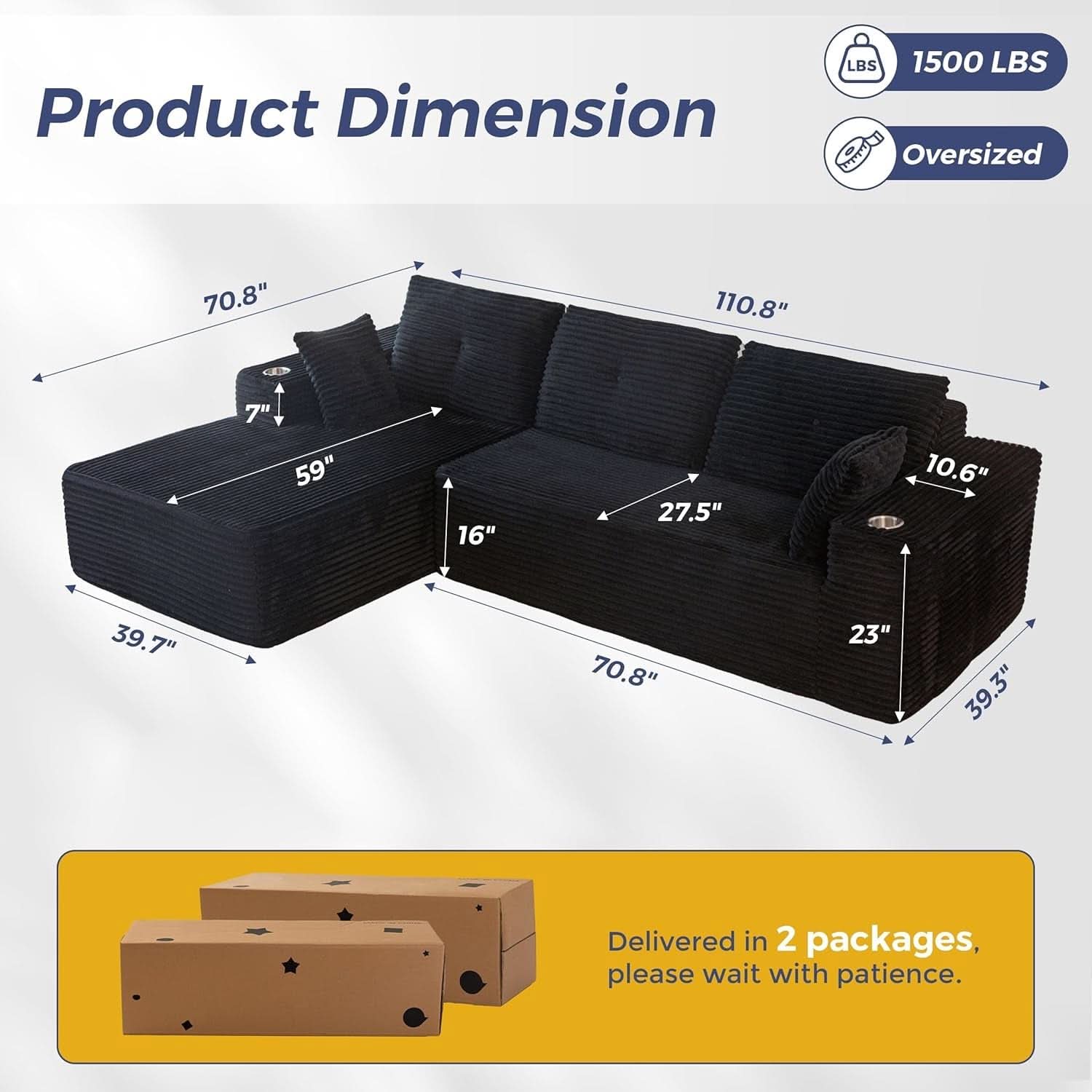 Large Modular Sectional Sofa with L-Shape Chaise