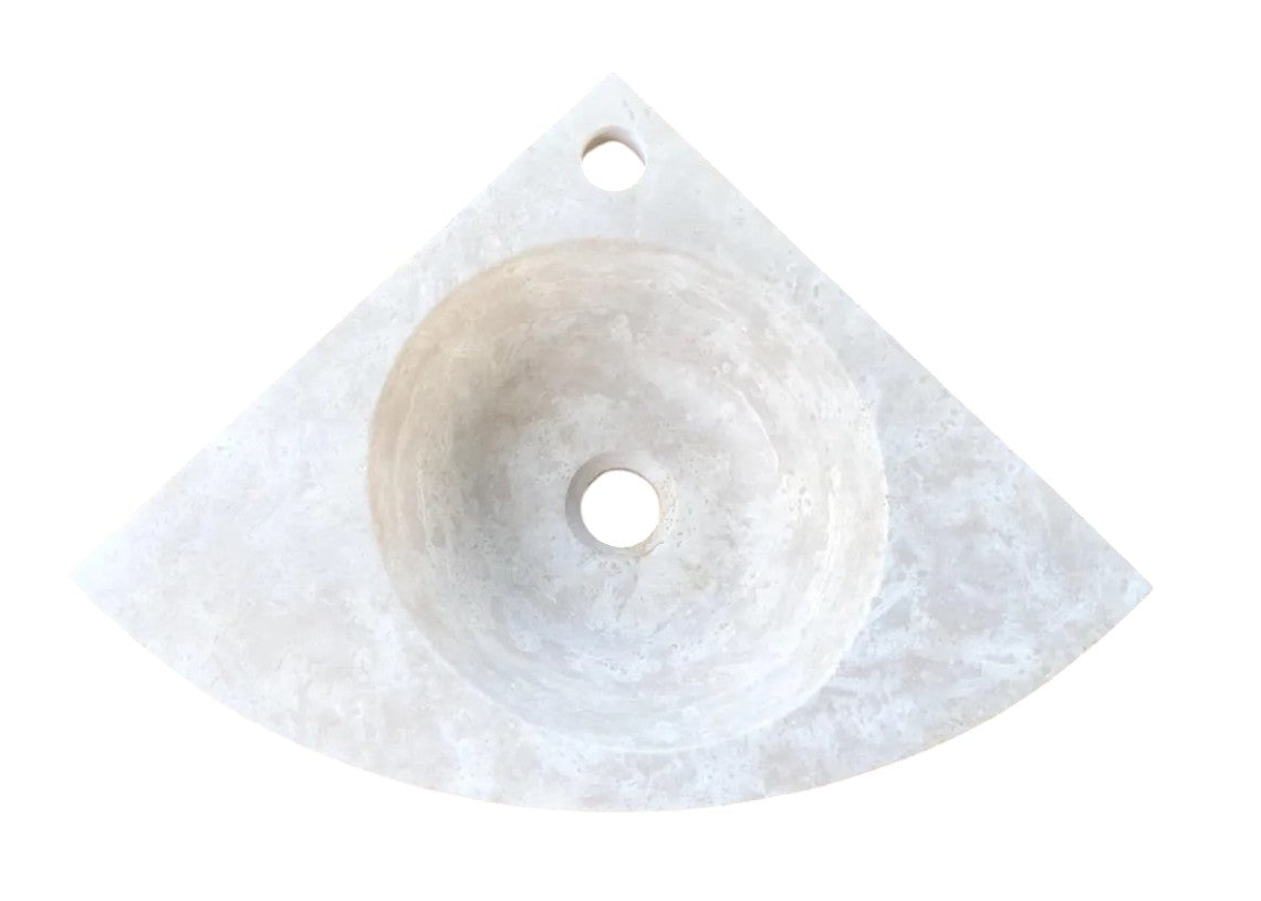 Light Beige Travertine Wall-Mount Corner Sink (W)15.7" (L)15.7" (H)4"