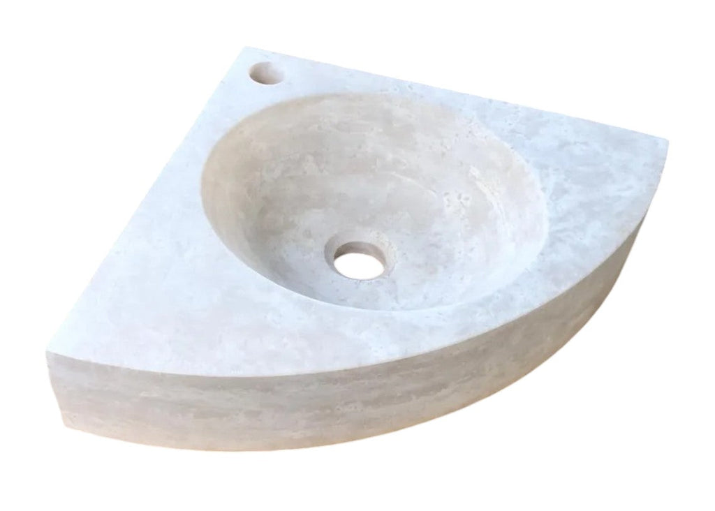 Light Beige Travertine Wall-Mount Corner Sink (W)15.7" (L)15.7" (H)4"