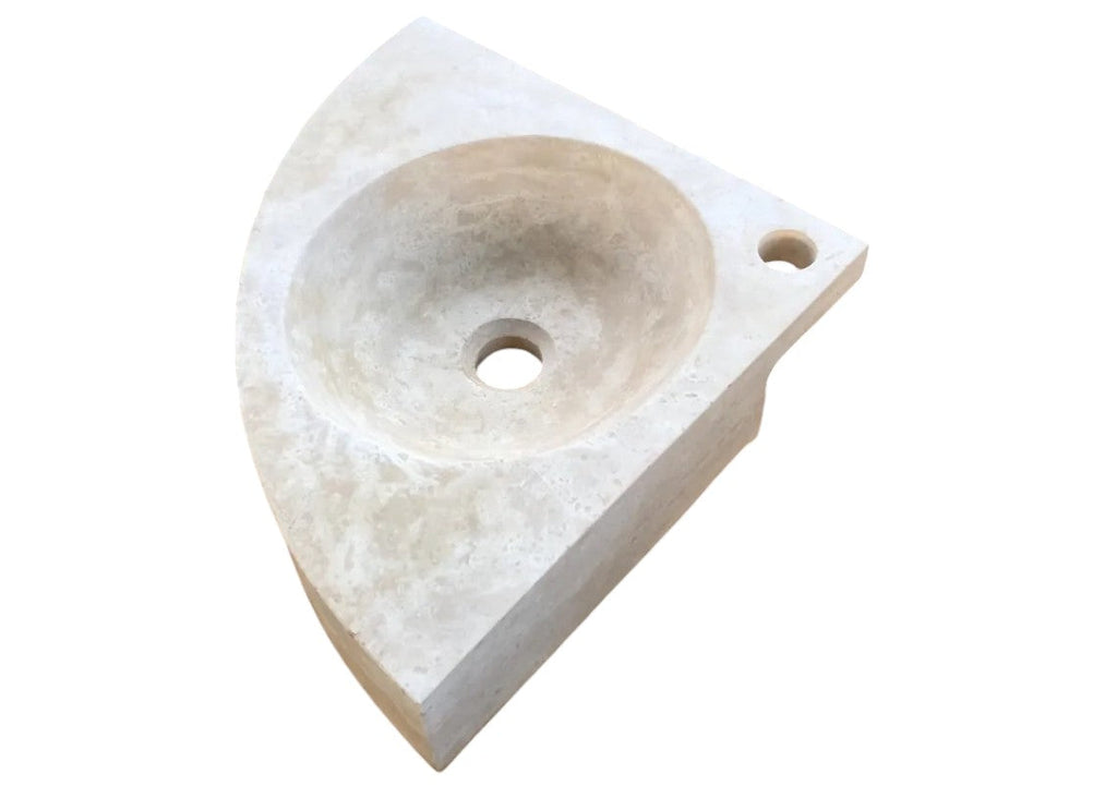 Light Beige Travertine Wall-Mount Corner Sink (W)15.7" (L)15.7" (H)4"