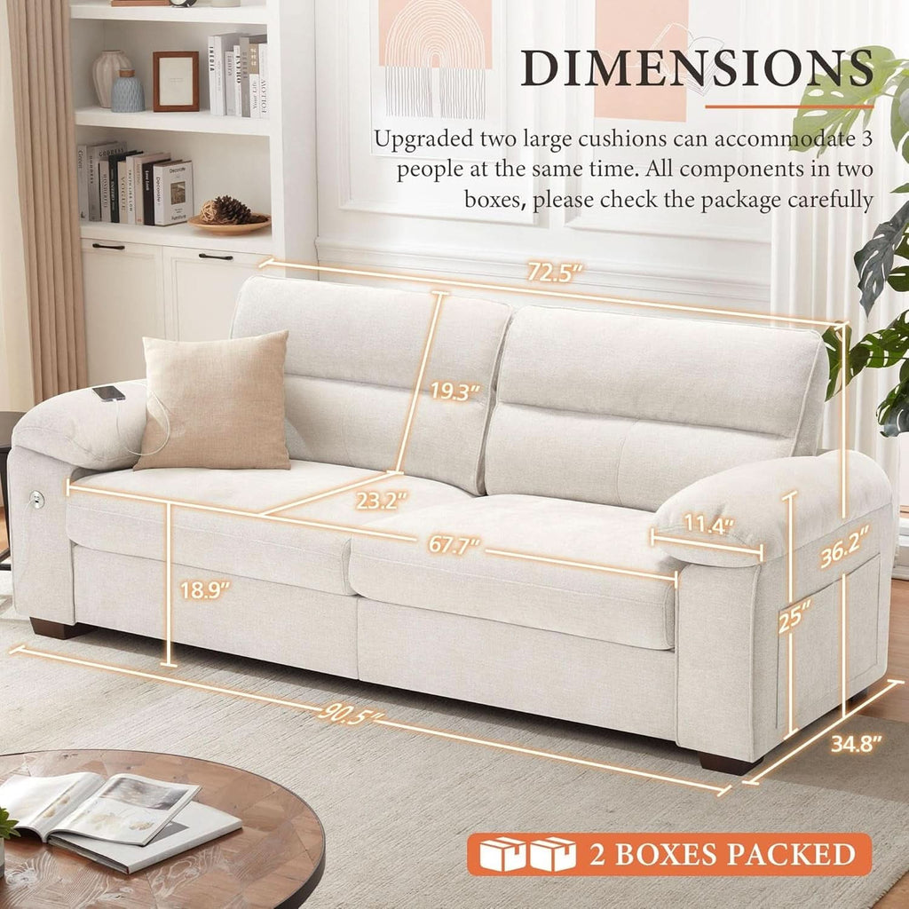 Modern 90.5 Inch Chenille Sofa With USB Charging