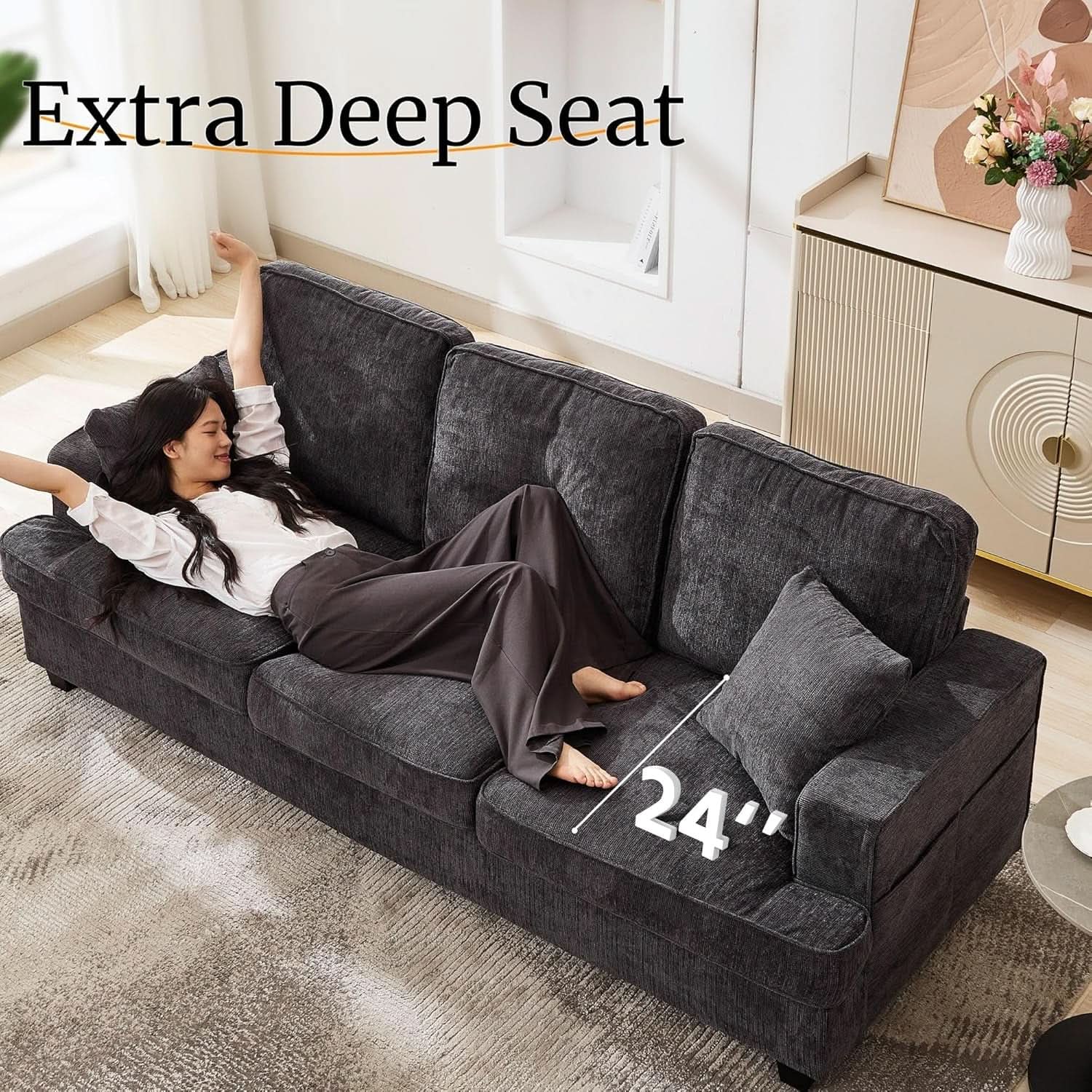 Modern Deep Seat Grey Loveseat