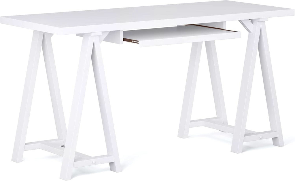 Modern Industrial Solid Wood Writing Desk with Keyboard Tray