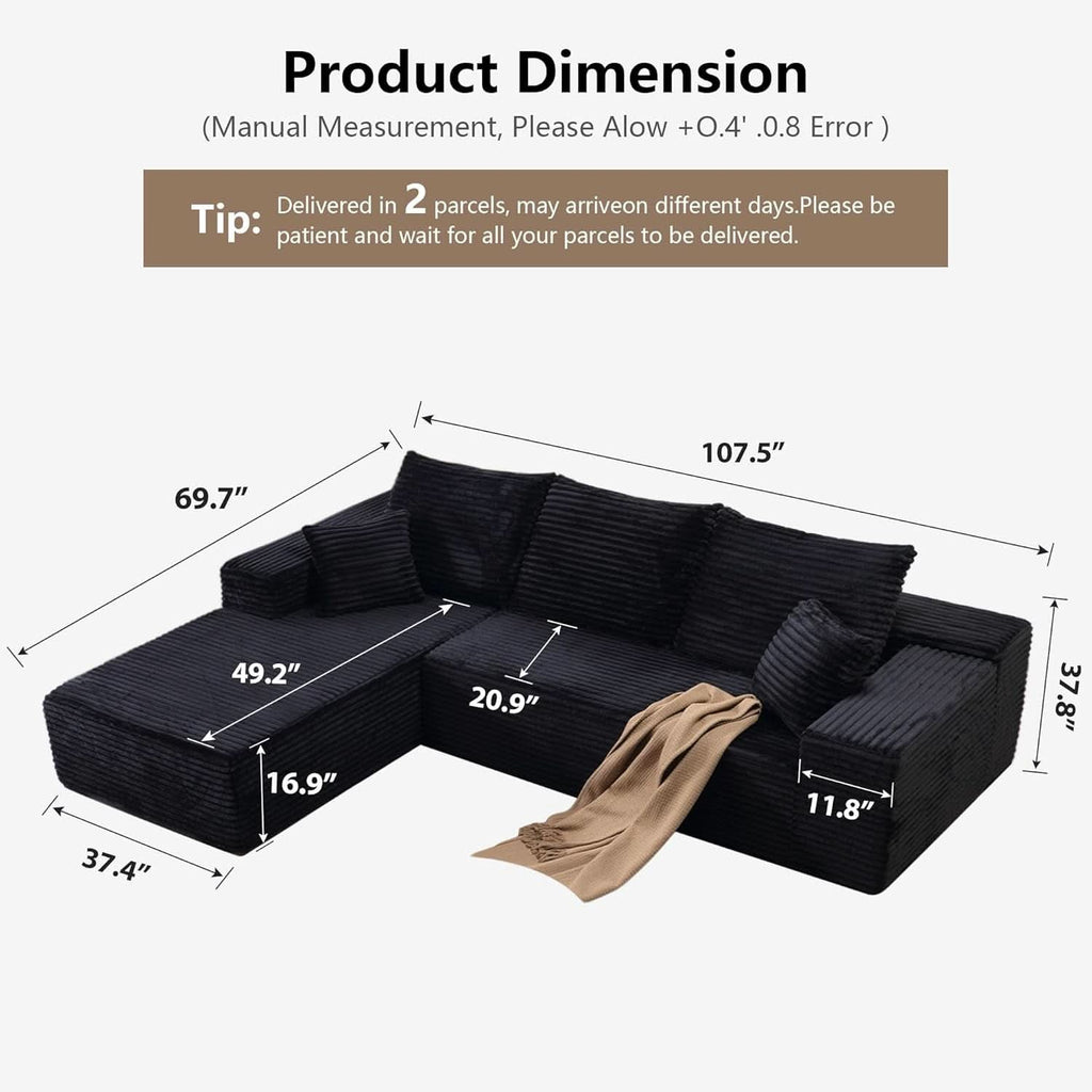 Black L-Shaped Cloud Sectional Sofa