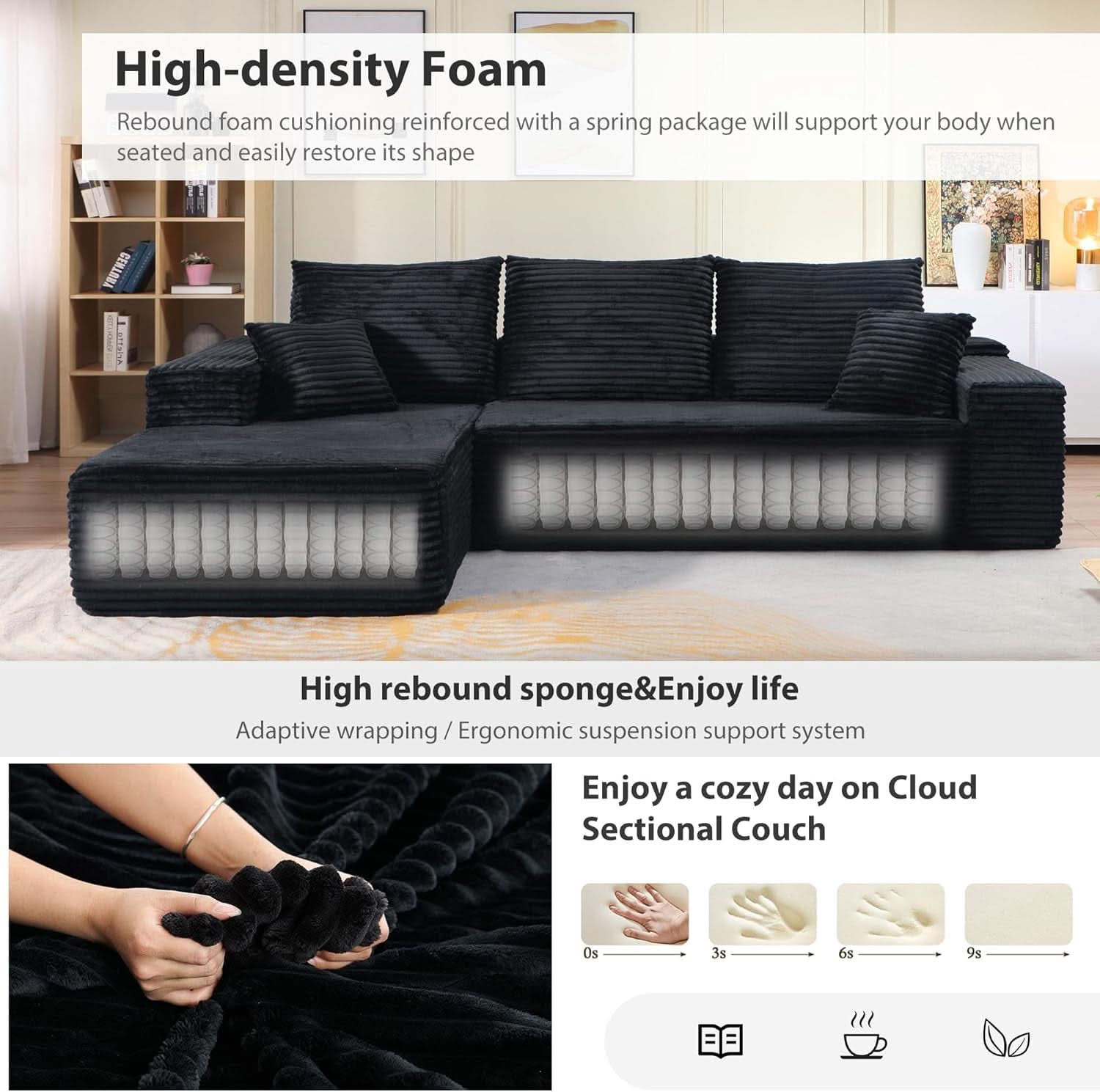 Black L-Shaped Cloud Sectional Sofa