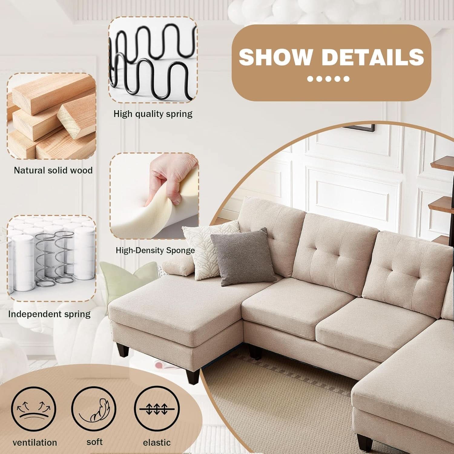Modern U-Shaped Sectional Sofa with Double Chaise