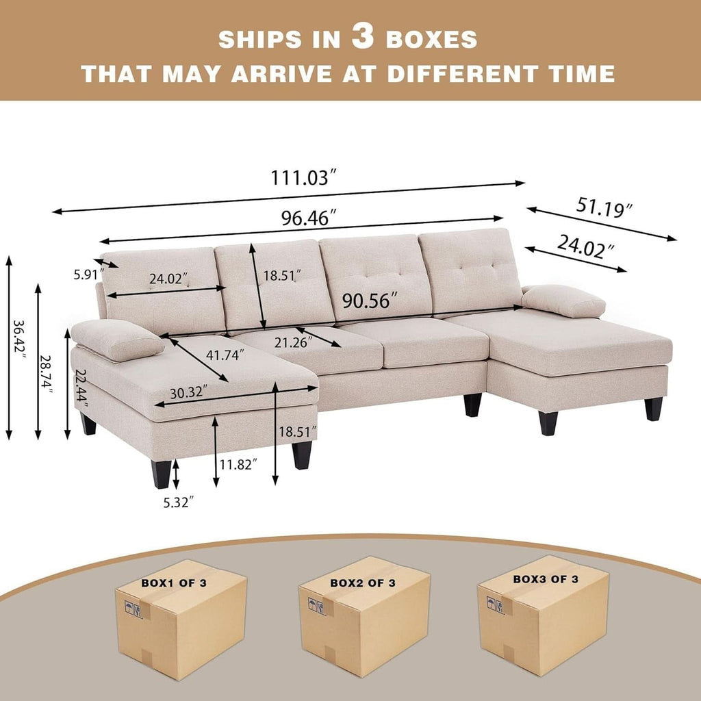 Modern U-Shaped Sectional Sofa with Double Chaise