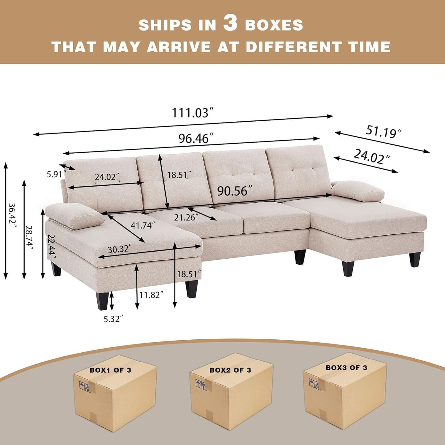 Modern U-Shaped Sectional Sofa with Double Chaise